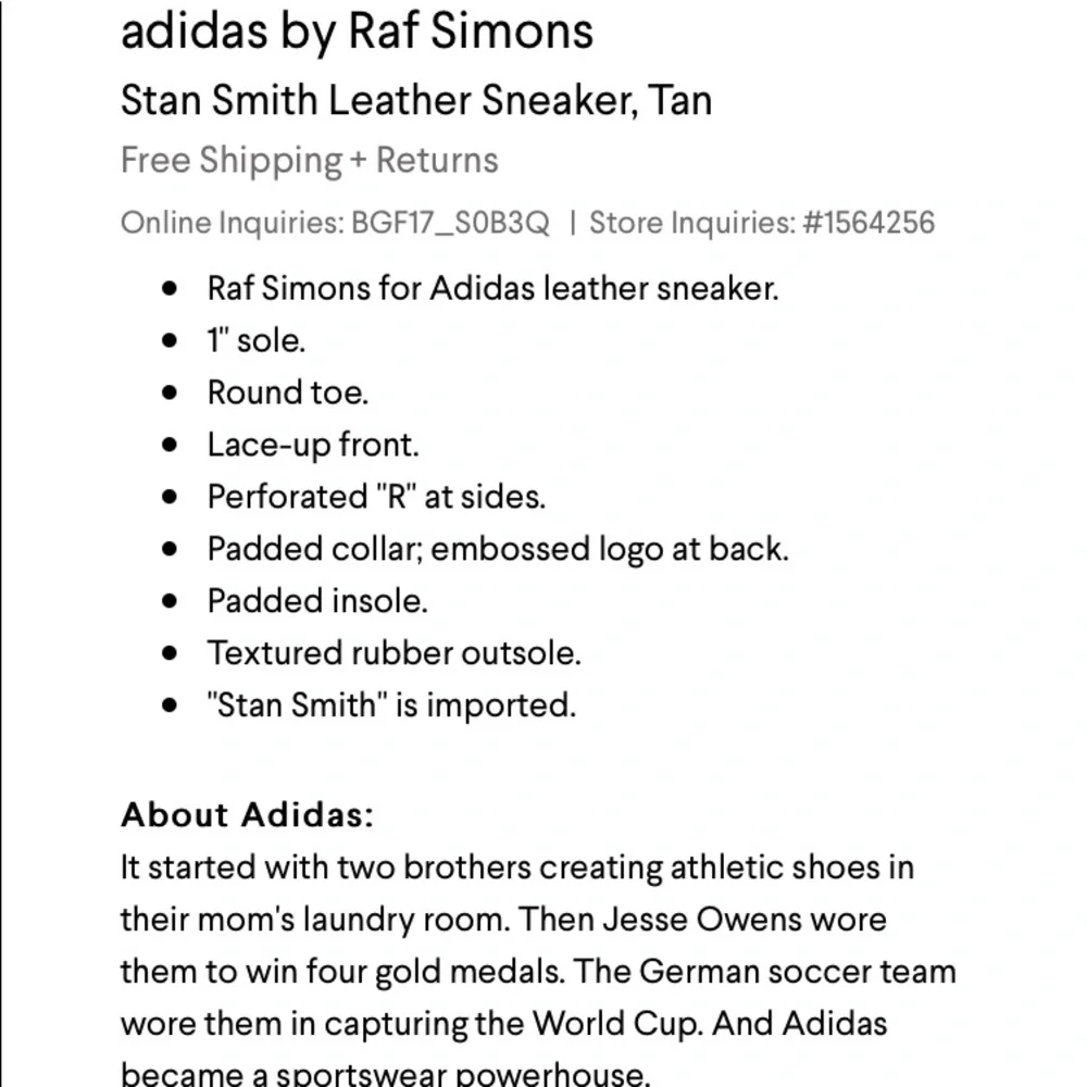 ADIDAS by RAF SIMONS Sz 6.5 tan leather Stan Smith